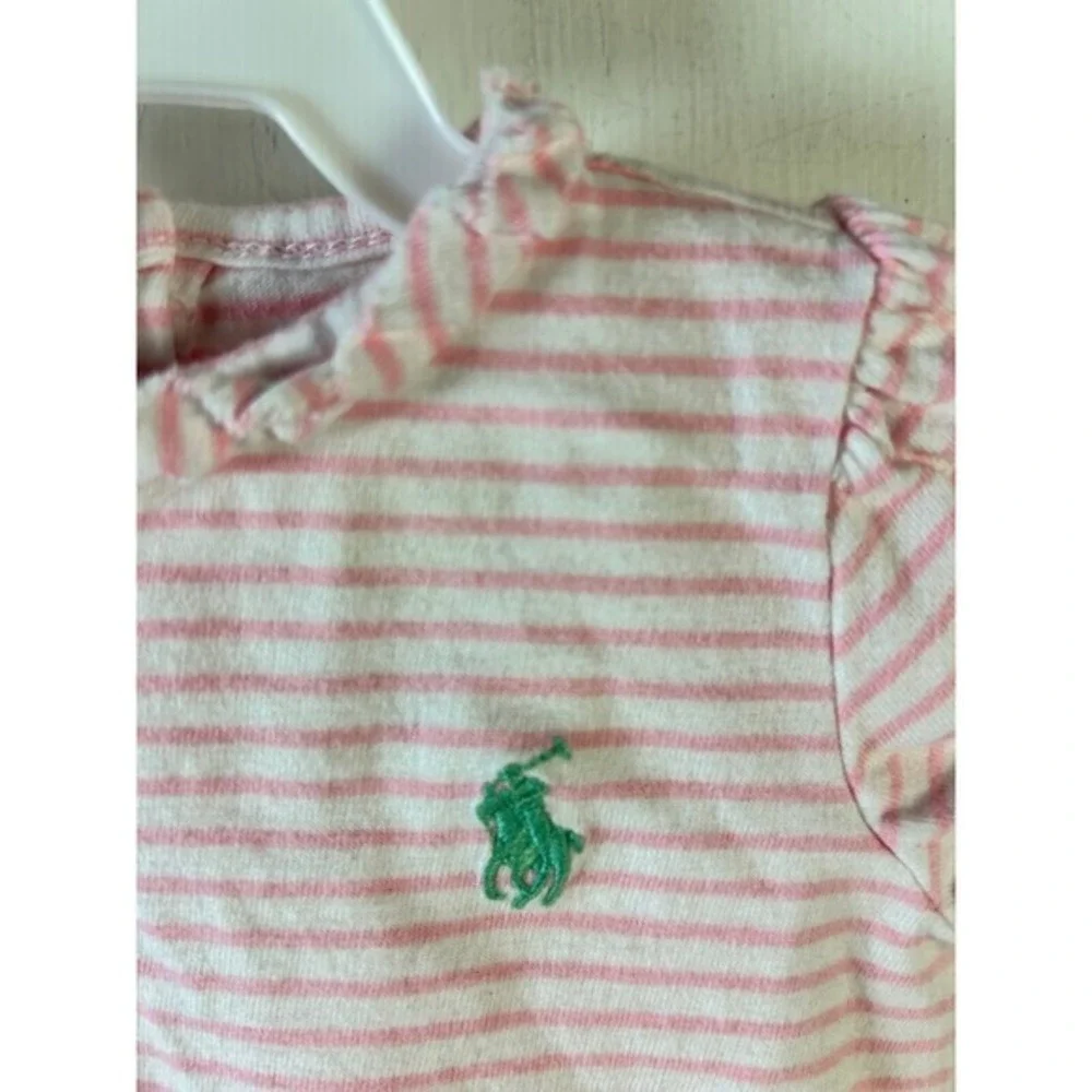 Ralph Lauren Dress Set Baby‎ Girl 3M Pink Stripe Ruffle Excellent Pony Logo